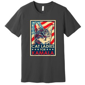 Cat Ladies For Kamala Funny Cat 2024 President Kamalaharris Premium T-Shirt