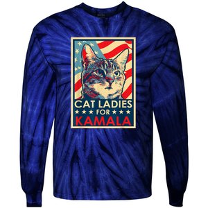 Cat Ladies For Kamala Funny Cat 2024 President Kamalaharris Tie-Dye Long Sleeve Shirt