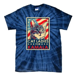 Cat Ladies For Kamala Funny Cat 2024 President Kamalaharris Tie-Dye T-Shirt