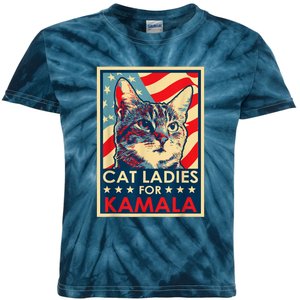 Cat Ladies For Kamala Funny Cat 2024 President Kamalaharris Kids Tie-Dye T-Shirt