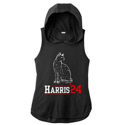 Cat Ladies For Kamala Funny Cat 2024 President Kamalaharris Ladies PosiCharge Tri-Blend Wicking Draft Hoodie Tank