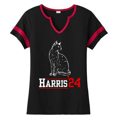 Cat Ladies For Kamala Funny Cat 2024 President Kamalaharris Ladies Halftime Notch Neck Tee