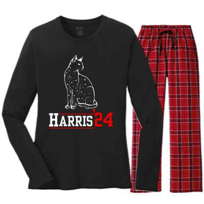 Cat Ladies For Kamala Funny Cat 2024 President Kamalaharris Women's Long Sleeve Flannel Pajama Set 