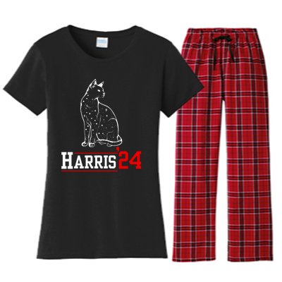 Cat Ladies For Kamala Funny Cat 2024 President Kamalaharris Women's Flannel Pajama Set