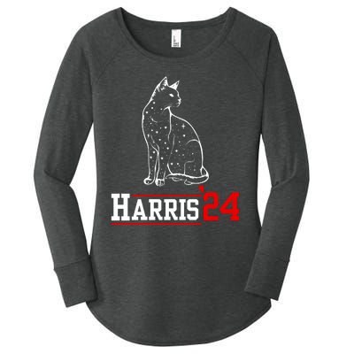 Cat Ladies For Kamala Funny Cat 2024 President Kamalaharris Women's Perfect Tri Tunic Long Sleeve Shirt