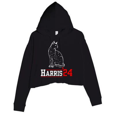 Cat Ladies For Kamala Funny Cat 2024 President Kamalaharris Crop Fleece Hoodie