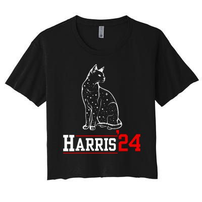 Cat Ladies For Kamala Funny Cat 2024 President Kamalaharris Women's Crop Top Tee