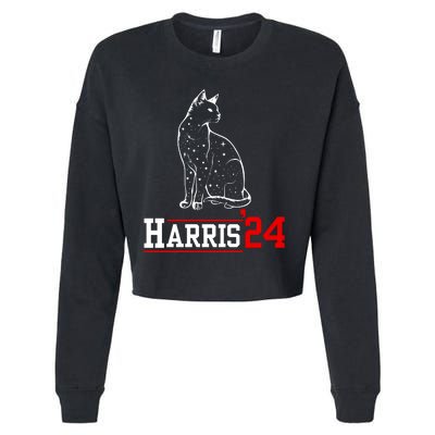 Cat Ladies For Kamala Funny Cat 2024 President Kamalaharris Cropped Pullover Crew