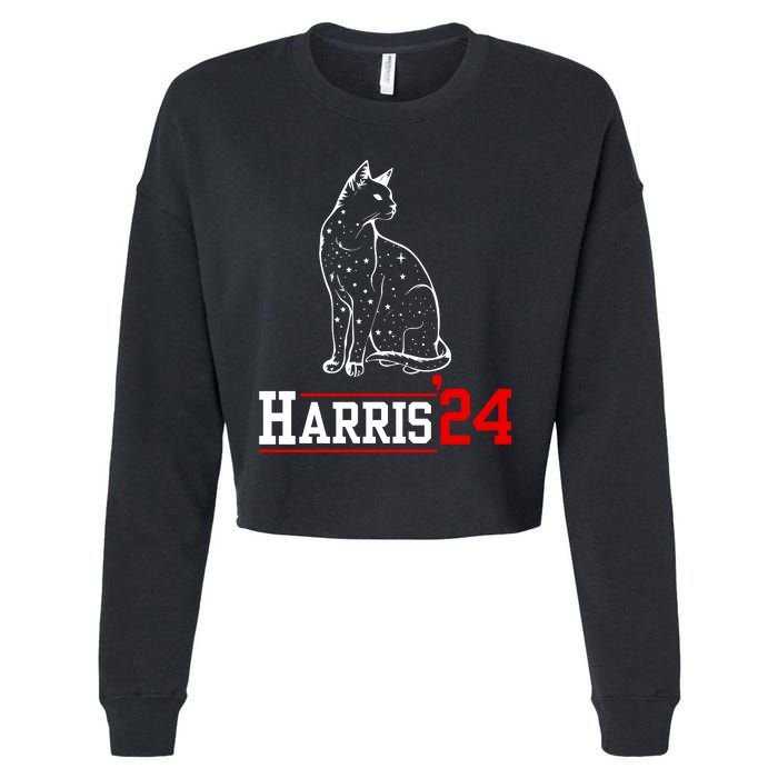 Cat Ladies For Kamala Funny Cat 2024 President Kamalaharris Cropped Pullover Crew