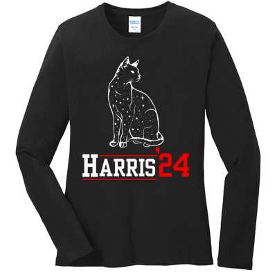 Cat Ladies For Kamala Funny Cat 2024 President Kamalaharris Ladies Long Sleeve Shirt