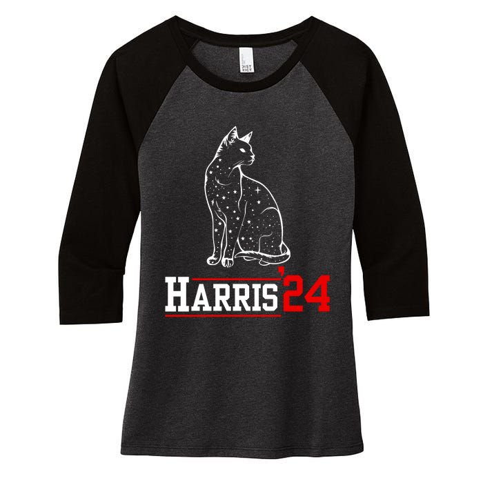 Cat Ladies For Kamala Funny Cat 2024 President Kamalaharris Women's Tri-Blend 3/4-Sleeve Raglan Shirt