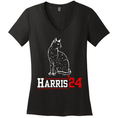 Cat Ladies For Kamala Funny Cat 2024 President Kamalaharris Women's V-Neck T-Shirt