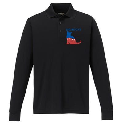 Cat Ladies For Kamala Funny Democat President Kamala Harris Funny Gift Performance Long Sleeve Polo