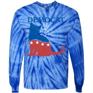 Cat Ladies For Kamala Funny Democat President Kamala Harris Funny Gift Tie-Dye Long Sleeve Shirt