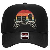 Car Lover Gift Vintage Retro Save The Manuals Stick Shift High Crown Mesh Back Trucker Hat