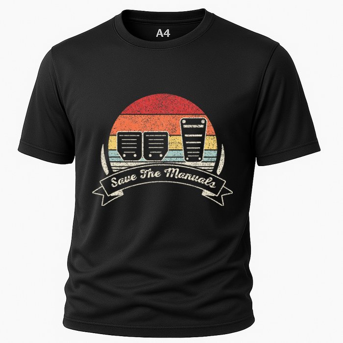 Car Lover Gift Vintage Retro Save The Manuals Stick Shift Cooling Performance Crew T-Shirt