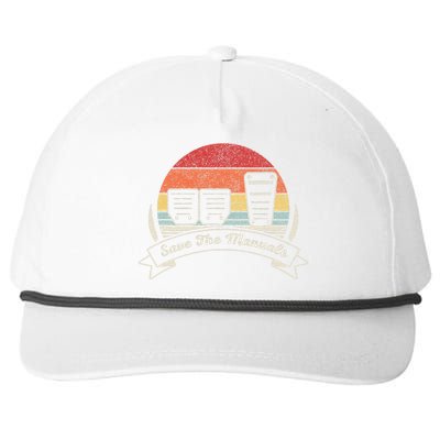 Car Lover Gift Vintage Retro Save The Manuals Stick Shift Snapback Five-Panel Rope Hat