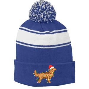 Christmas Lights Golden Retriever Dog Lover Funny Gift Stripe Pom Pom Beanie