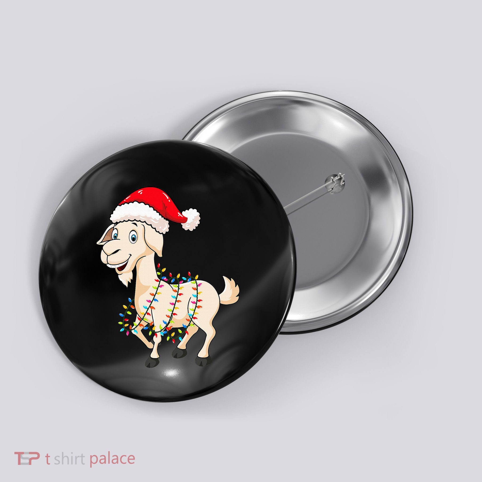Christmas Lights Goat Wearing Xmas Hat Farmer Goat Lover Button