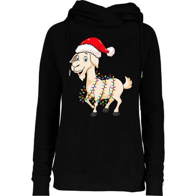 Christmas Lights Goat Wearing Xmas Hat Farmer Goat Lover Womens Funnel Neck Pullover Hood