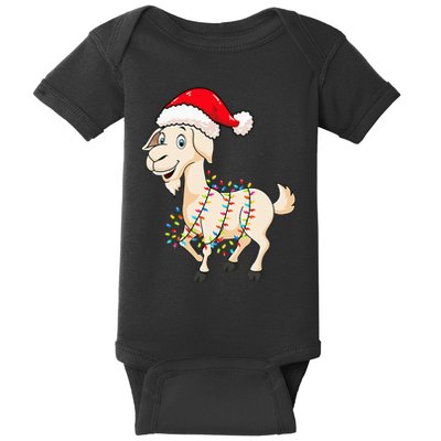 Christmas Lights Goat Wearing Xmas Hat Farmer Goat Lover Baby Bodysuit