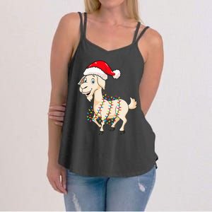 Christmas Lights Goat Wearing Xmas Hat Farmer Goat Lover Women's Strappy Tank