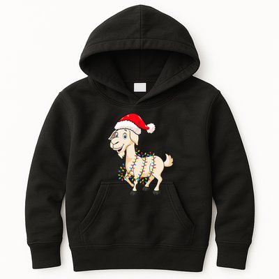 Christmas Lights Goat Wearing Xmas Hat Farmer Goat Lover Kids Hoodie