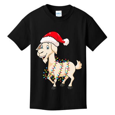 Christmas Lights Goat Wearing Xmas Hat Farmer Goat Lover Kids T-Shirt