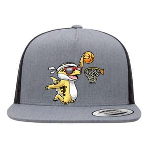 Common Leopard Gecko Playing Basketball Reptile Lizard Flat Bill Trucker Hat