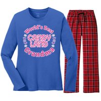 Candy Land Grandparents Day Worlds Best Grandma Gift Women's Long Sleeve Flannel Pajama Set 