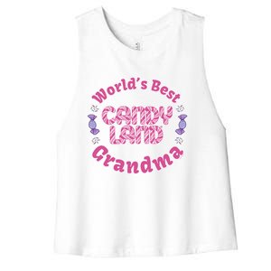 Candy Land Grandparents Day Worlds Best Grandma Gift Women's Racerback Cropped Tank