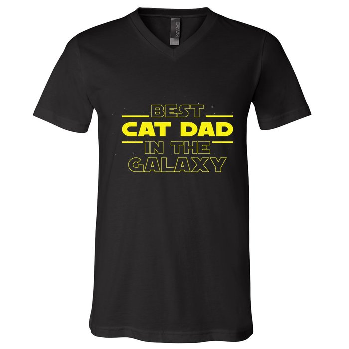 Cat Lover Gifts Best Cat Dad In The Galaxy Best Cat Dad Ever V-Neck T-Shirt