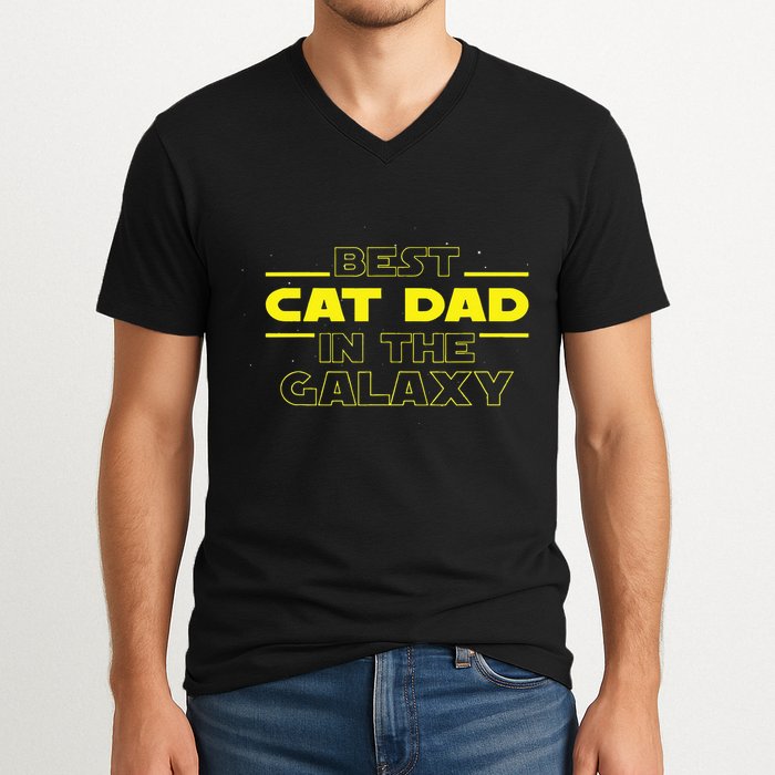 Cat Lover Gifts Best Cat Dad In The Galaxy Best Cat Dad Ever V-Neck T-Shirt