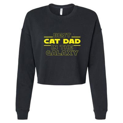 Cat Lover Gifts Best Cat Dad In The Galaxy Best Cat Dad Ever Cropped Pullover Crew