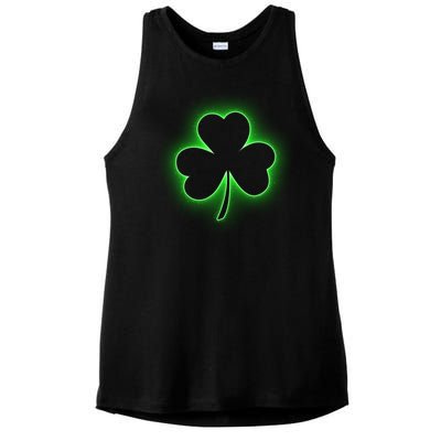 Clover Leaf Glow St Patrick's Day Ladies PosiCharge Tri-Blend Wicking Tank