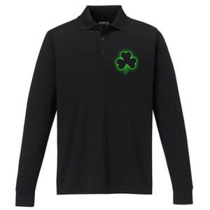 Clover Leaf Glow St Patrick's Day Performance Long Sleeve Polo