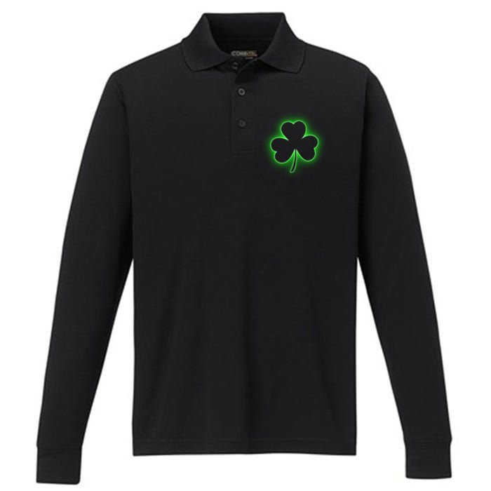 Clover Leaf Glow St Patrick's Day Performance Long Sleeve Polo