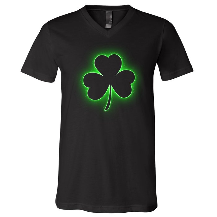 Clover Leaf Glow St Patrick's Day V-Neck T-Shirt