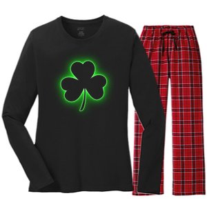 Clover Leaf Glow St Patrick's Day Women's Long Sleeve Flannel Pajama Set 