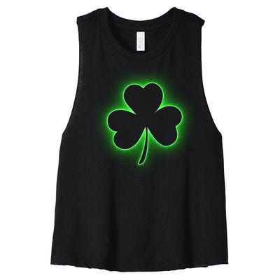 Clover Leaf Glow St Patrick's Day Women's Racerback Cropped Tank