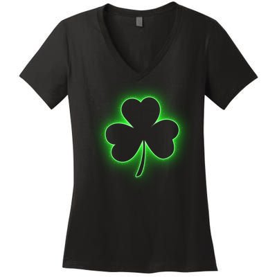 Clover Leaf Glow St Patrick's Day Women's V-Neck T-Shirt