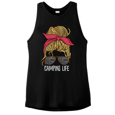 Camping Life Gift Mom Camper Gift Messy Bun Hair Outdoors Rv Funny Gift Ladies PosiCharge Tri-Blend Wicking Tank