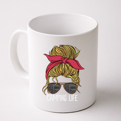 Camping Life Gift Mom Camper Gift Messy Bun Hair Outdoors Rv Funny Gift Coffee Mug