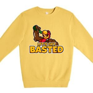 Cool Lets Get Basted Funny Turkey Beer Thanksgiving Gift Premium Crewneck Sweatshirt