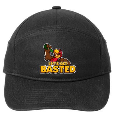 Cool Lets Get Basted Funny Turkey Beer Thanksgiving Gift 7-Panel Snapback Hat
