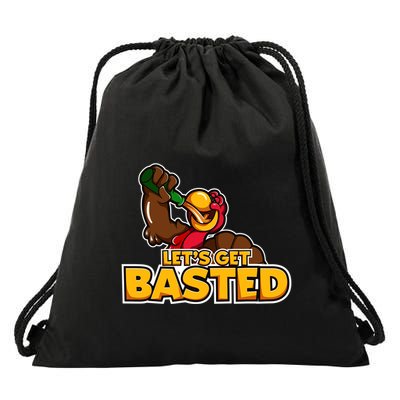 Cool Lets Get Basted Funny Turkey Beer Thanksgiving Gift Drawstring Bag