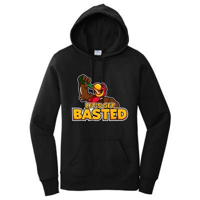 Cool Lets Get Basted Funny Turkey Beer Thanksgiving Gift Women's Pullover Hoodie