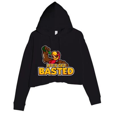 Cool Lets Get Basted Funny Turkey Beer Thanksgiving Gift Crop Fleece Hoodie