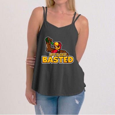 Cool Lets Get Basted Funny Turkey Beer Thanksgiving Gift Women's Strappy Tank