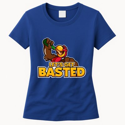 Cool Lets Get Basted Funny Turkey Beer Thanksgiving Gift Womens T-Shirt